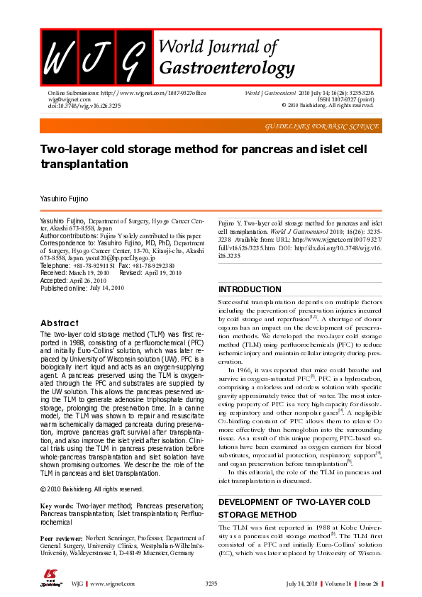 (PDF) Two-layer cold storage method for pancreas and islet cell ...