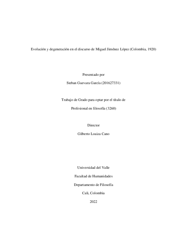Evolución y degeneración en el discurso de Miguel Jiménez López (Colombia, 1920)