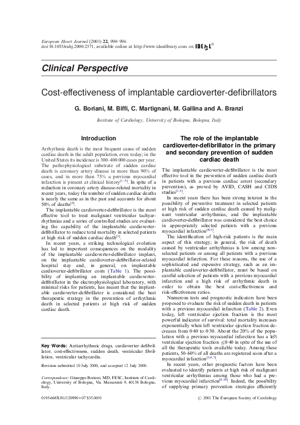 (PDF) Costeffectiveness of implantable cardioverterdefibrillators