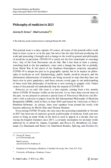(PDF) Philosophy of medicine in 2021