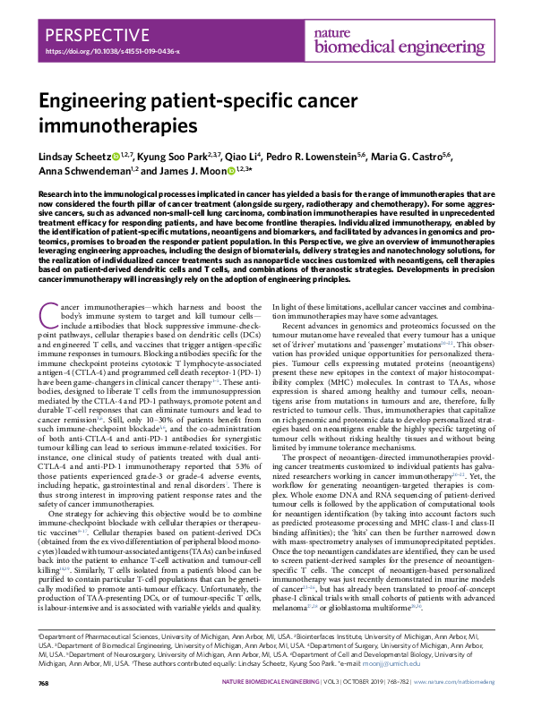 (PDF) Engineering patient-specific cancer immunotherapies