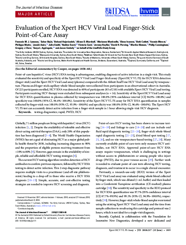 (PDF) Evaluation of the Xpert® HCV Viral Load Fingerstick point-of-care ...