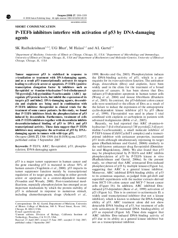 (PDF) P-TEFb inhibitors interfere with activation of p53 by DNA ...
