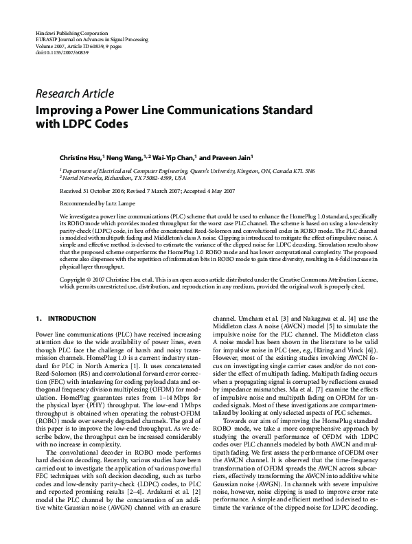 (PDF) Improving a Power Line Communications Standard with LDPC Codes