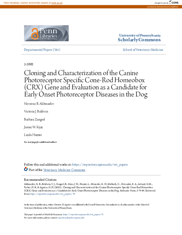(PDF) Cloning and characterization of the canine photoreceptor specific ...