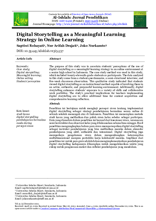 (PDF) Digital Storytelling as a Meaningful Learning Strategy in Online ...