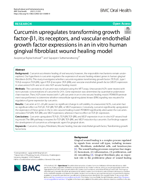 (PDF) Curcumin upregulates transforming growth factor-β1, its receptors ...