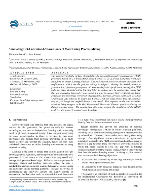 (PDF) Simulating Get-Understand-Share-Connect Model using Process Mining