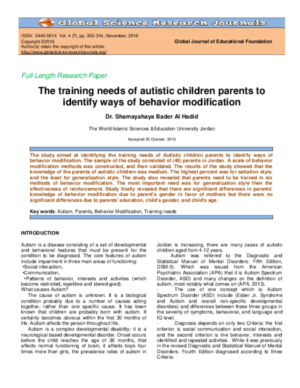 (PDF) The training needs of autistic children parents to identify ways ...