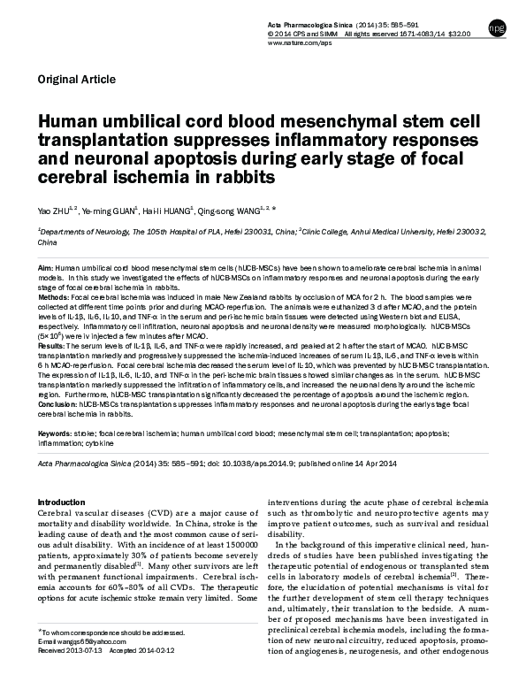 (PDF) Human umbilical cord blood mesenchymal stem cell transplantation ...