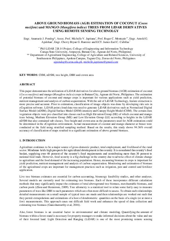 (PDF) ABOVE GROUND BIOMASS (AGB) ESTIMATION OF COCONUT (Cocos nucifera ...