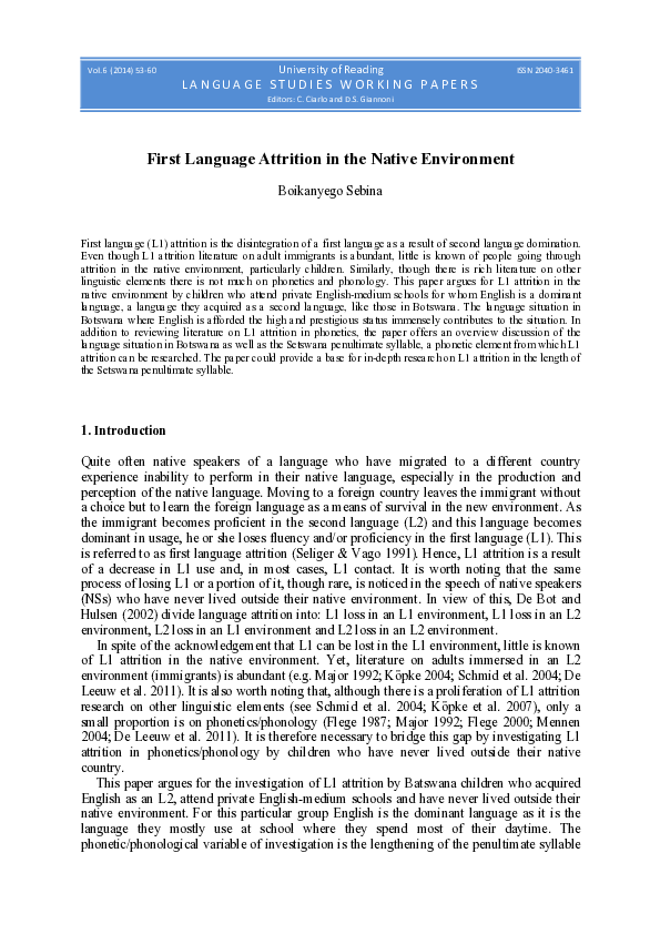 (PDF) First Language Attrition in the Native Environment