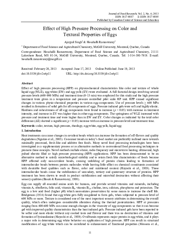 (PDF) Effect of High Pressure Processing on Color and Textural ...