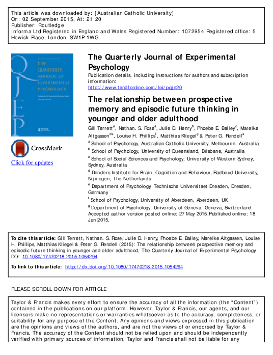 (PDF) The relationship between prospective memory and episodic future ...