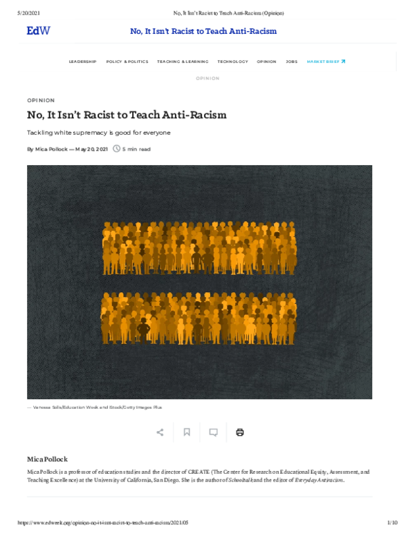 (PDF) FINALPDF Pollock No It Isnt Racist to Teach Anti Racism OpinionEdWeek