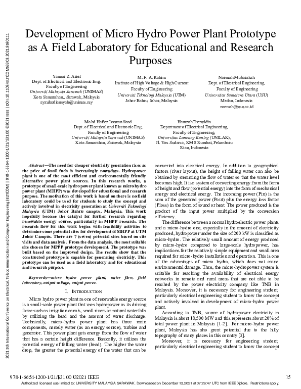 (PDF) Development of Micro Hydro Power Plant Prototype as A Field ...