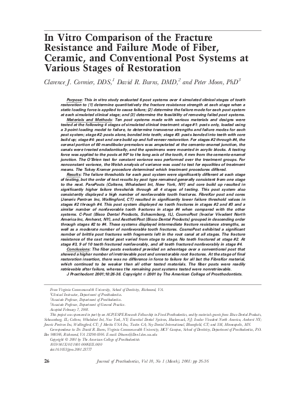 (PDF) In vitro comparison of the fracture resistance and failure mode ...
