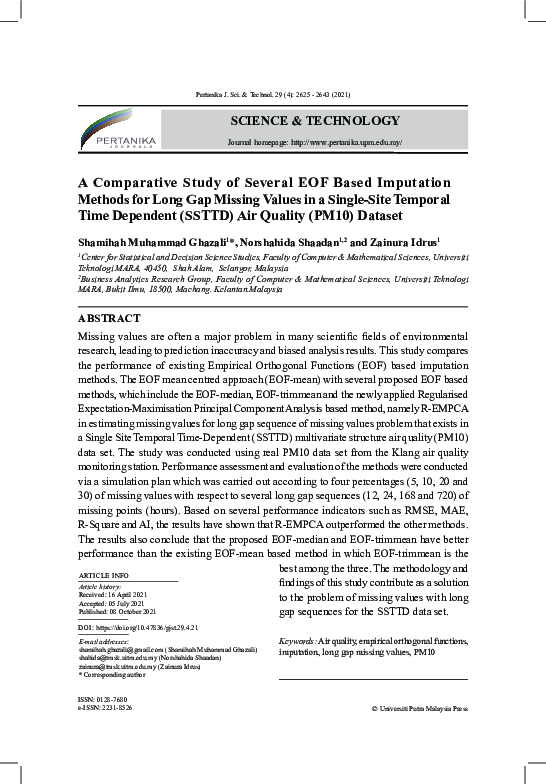 (PDF) A Comparative Study of Several EOF Based Imputation Methods for ...