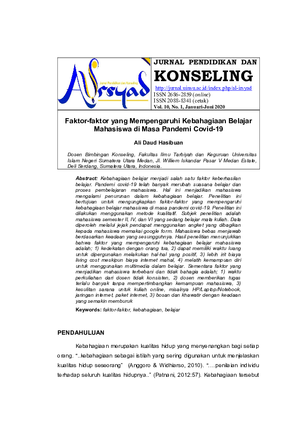 (PDF) Faktorfaktor yang Mempengaruhi Kebahagiaan Belajar Mahasiswa di