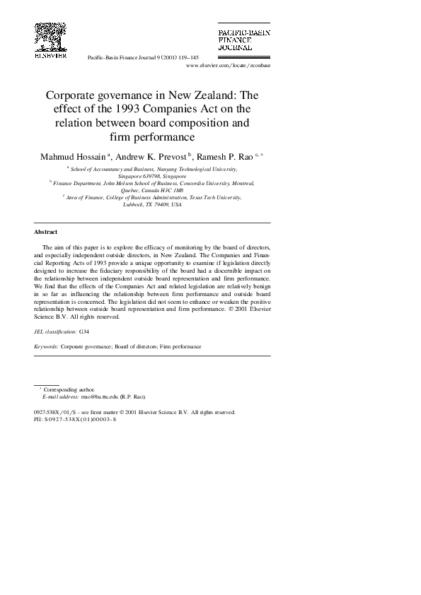 (PDF) Corporate governance in New Zealand: The effect of the 1993 ...