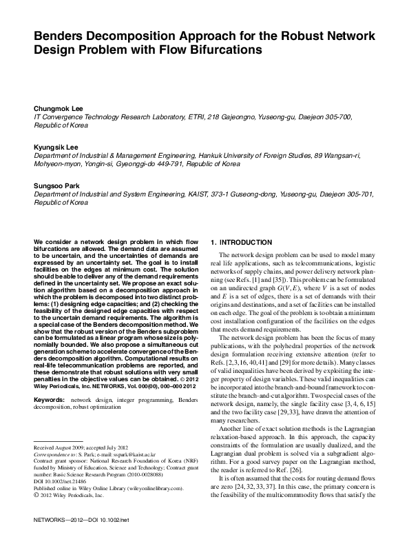 (PDF) Benders decomposition approach for the robust network design ...