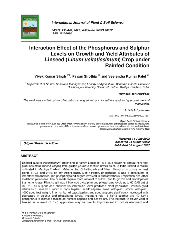 (PDF) Interaction Effect of the Phosphorus and Sulphur Levels on Growth ...