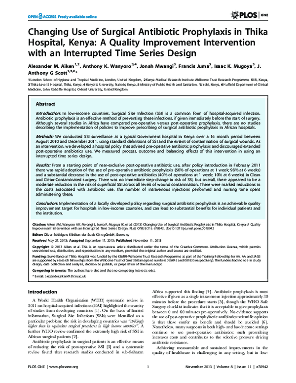 (PDF) Changing Use of Surgical Antibiotic Prophylaxis in Thika Hospital ...