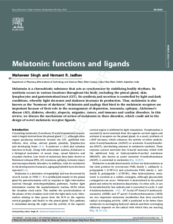 (PDF) Melatonin: functions and ligands