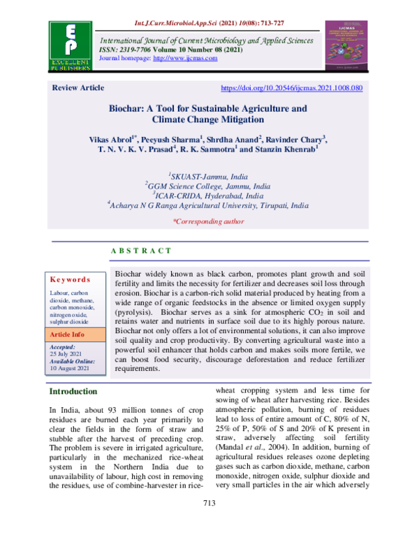 (PDF) Biochar: A Tool for Sustainable Agriculture and Climate Change ...