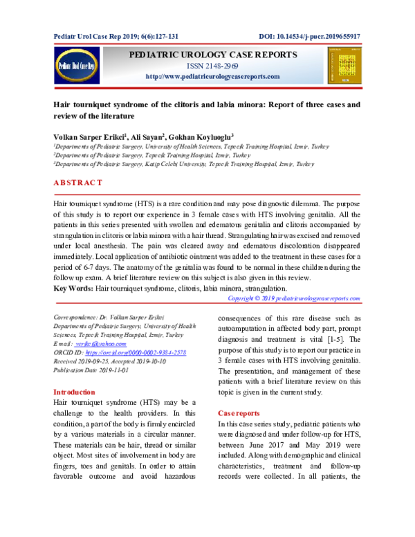 (PDF) Hair tourniquet syndrome of the clitoris and labia minora Report of three cases and