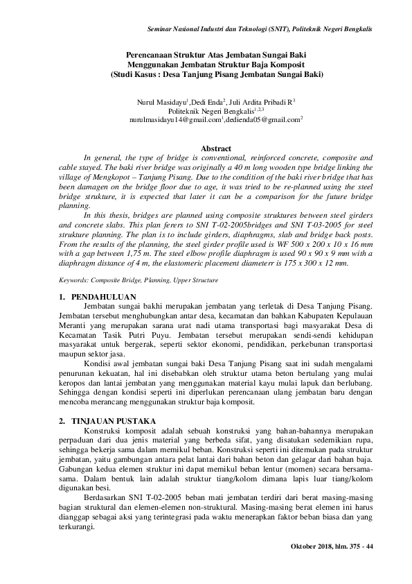 Pdf Perencanaan Struktur Atas Jembatan Sungai Baki Menggunakan