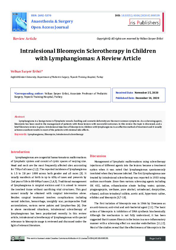 (PDF) Intralesional Bleomycin Sclerotherapy in Children with