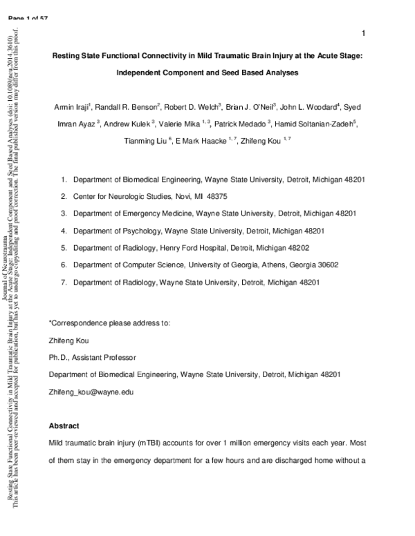 (PDF) Resting State Functional Connectivity in Mild Traumatic Brain ...