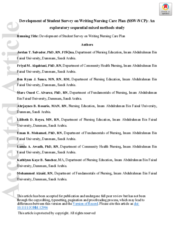 (PDF) Development of Student Survey on Writing Nursing Care Plan: An ...