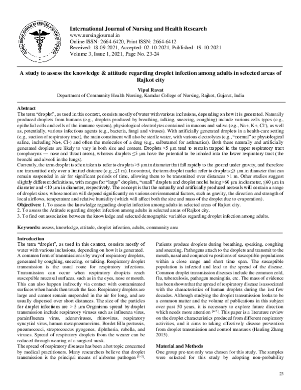 (PDF) A study to assess the knowledge & attitude regarding droplet ...