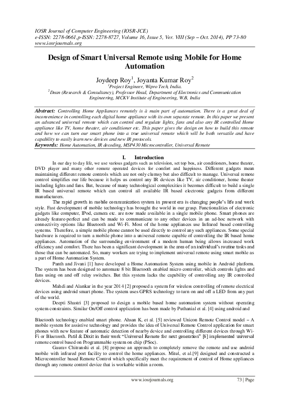 (PDF) Design of Smart Universal Remote using Mobile for Home Automation