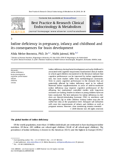 (PDF) Iodine deficiency in pregnancy, infancy and childhood and its ...