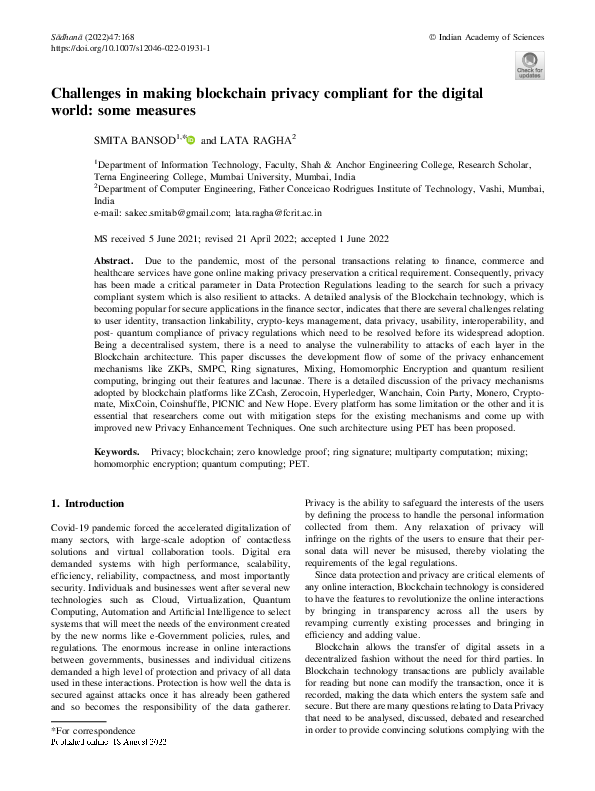 (PDF) Challenges in making blockchain privacy compliant for the digital ...