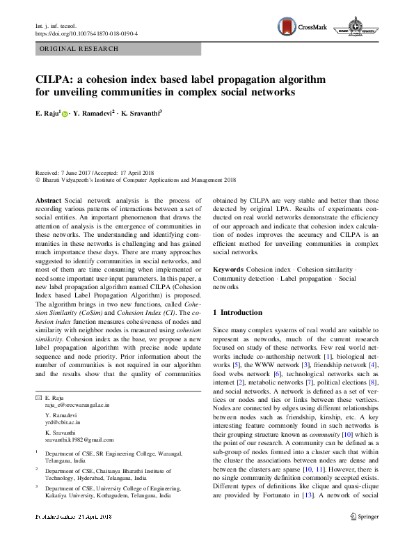 (PDF) CILPA: a cohesion index based label propagation algorithm for ...