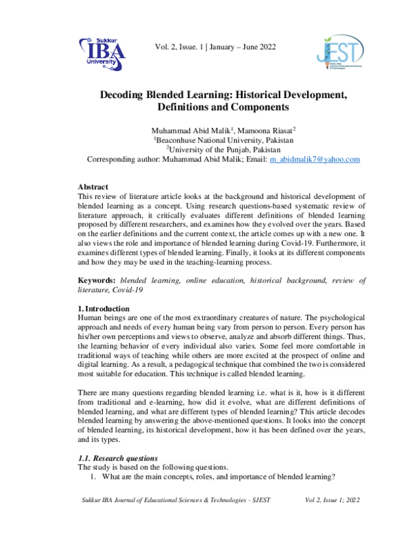 (PDF) Decoding Blended Learning Historical Development, Definitions