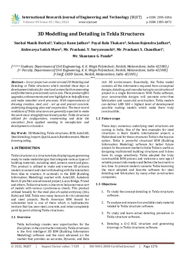 (PDF) 3D Modelling and Detailing in Tekla Structures