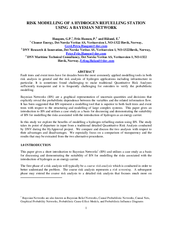 (PDF) Risk modelling of a hydrogen refuelling station using Bayesian ...