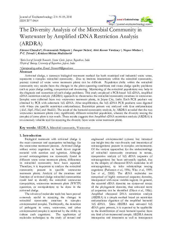 (PDF) The Diversity Analysis of the Microbial Community in Wastewater ...