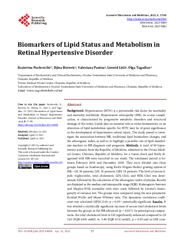 (PDF) Biomarkers of Lipid Status and Metabolism in Retinal Hypertensive ...