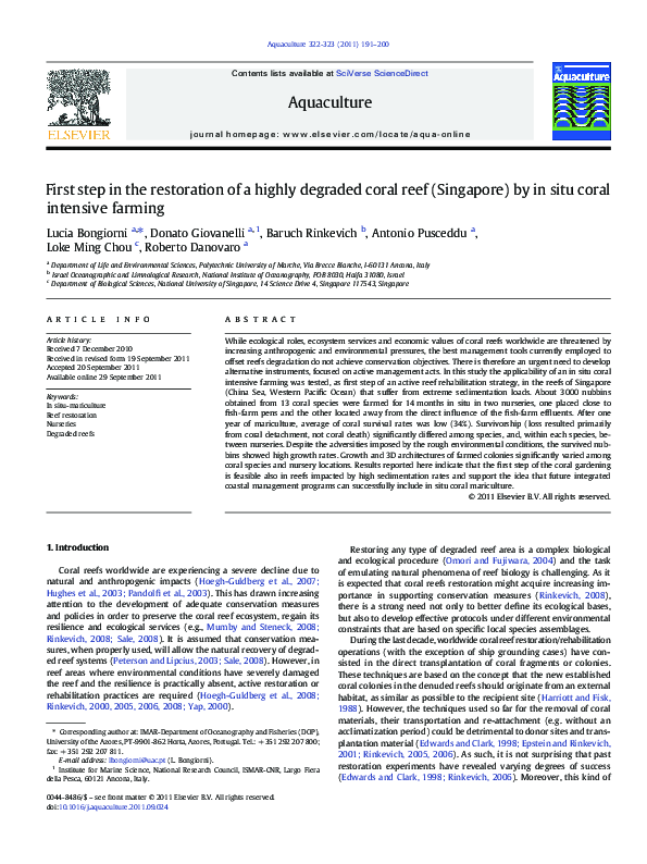 (PDF) First step in the restoration of a highly degraded coral reef ...