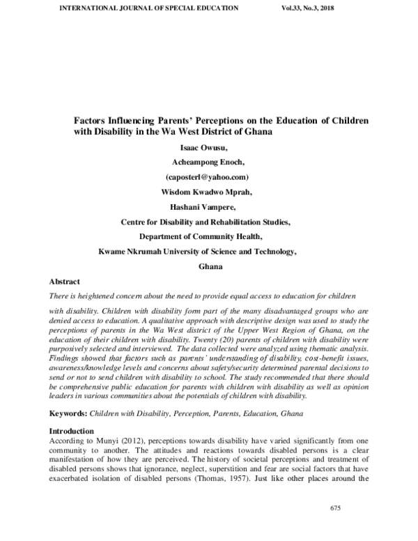 (PDF) Factors Influencing Parents' Perceptions on the Education of ...
