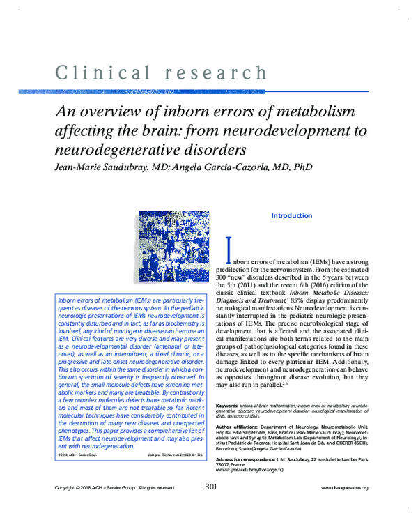(PDF) An overview of inborn errors of metabolism affecting the brain ...