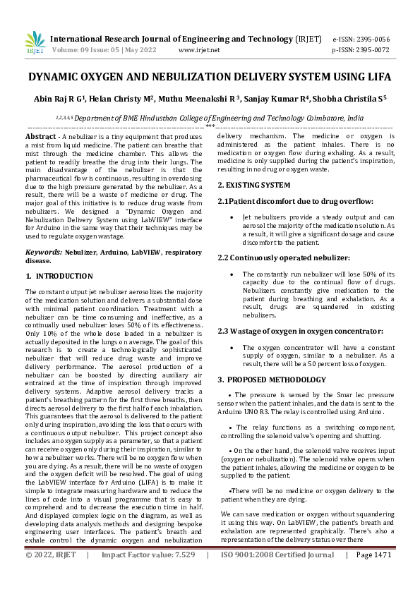 (PDF) DYNAMIC OXYGEN AND NEBULIZATION DELIVERY SYSTEM USING LIFA