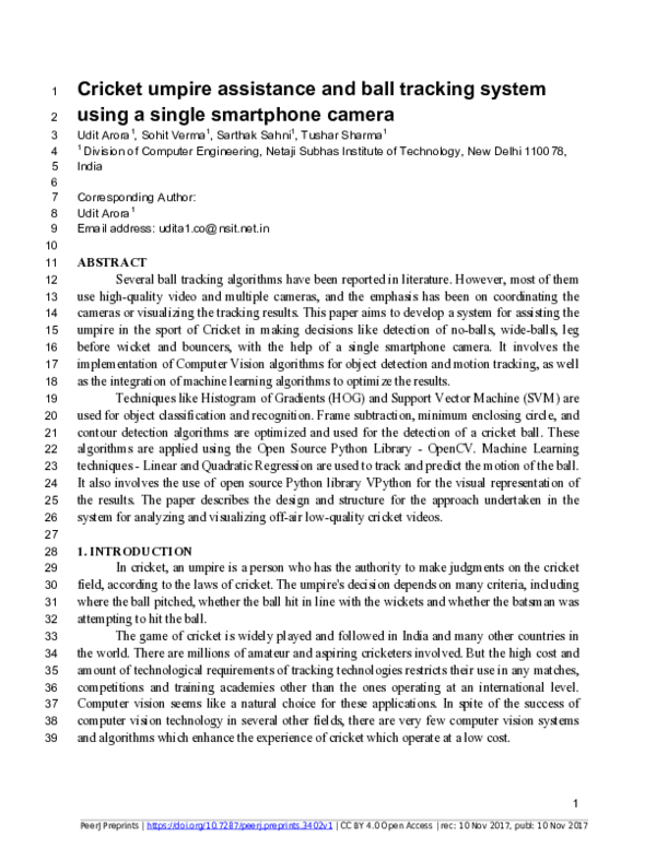 (PDF) Cricket umpire assistance and ball tracking system using a single
