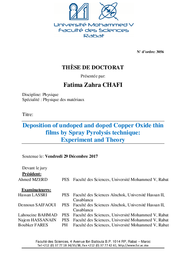 (PDF) Deposition of undoped and doped Copper Oxide thin films by Spray ...